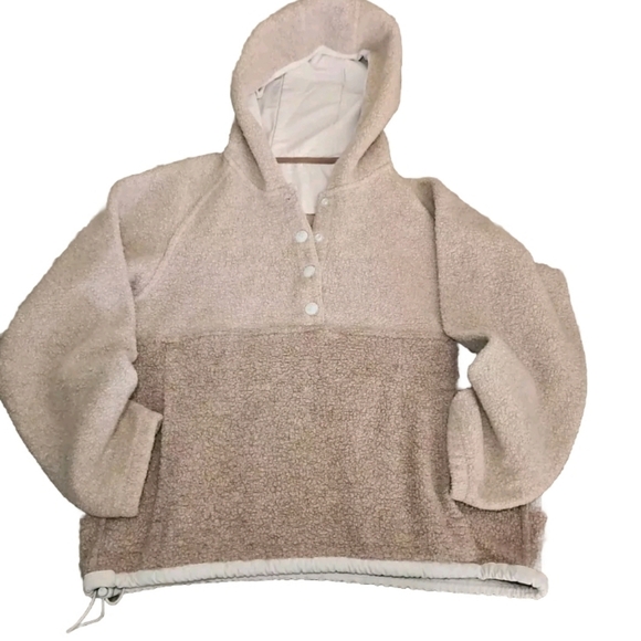 Outdoor Voices Womens Megafleece Tan Snap Up Warm Hoodie M - Picture 6 of 13